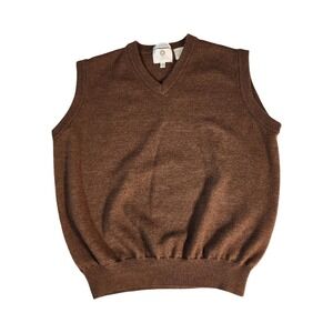 Viyella‎ Patrick James Mens Brown 100% Merino Wool V-Neck Sweater Vest Size L